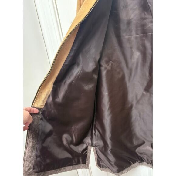 The Quacker Factory Safari Suede Leather Coat Brown Lined Zip Women's Size S - Picture 6 of 10